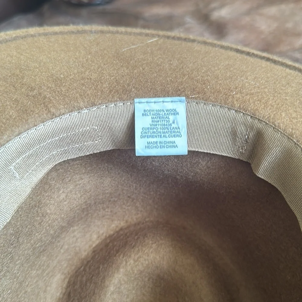 Brown wool Wide Brim Hat with Tan Band